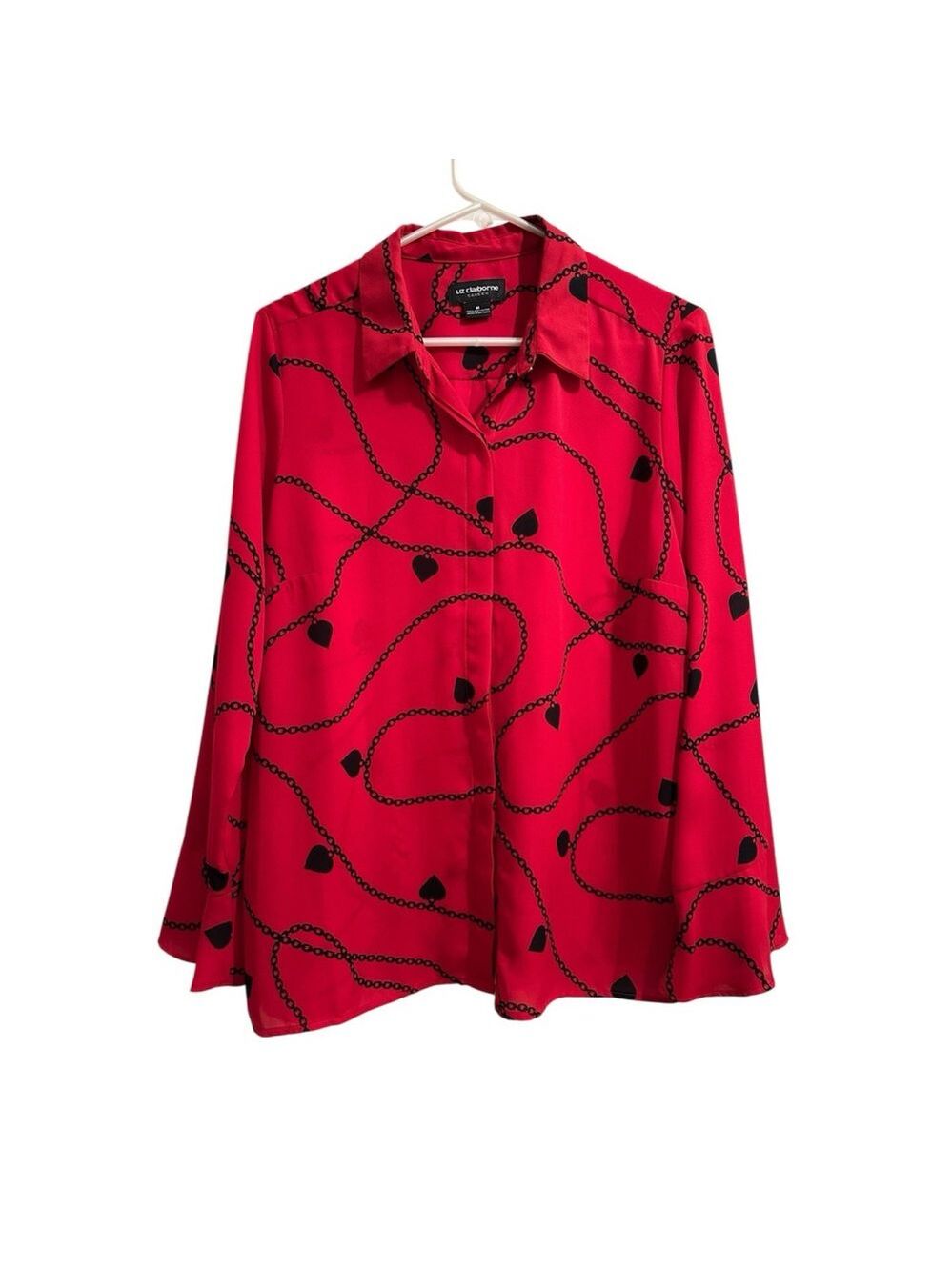 Liz Claiborne Sheer Holiday Party Blouse Womens Medium Red Chic Top Button-up
